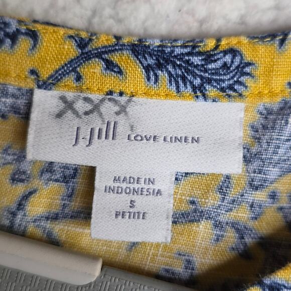 J Jill Love Linen PetiteSm Yellow n Blue floral Print W Pockets Shift Tank Dress - Picture 2 of 14